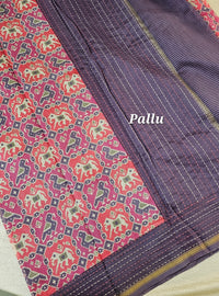 Pure Chanderi Butter Silk - Pink with Violet