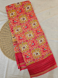 Pure Chanderi Butter Silk - Yellow with Pink