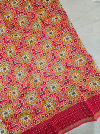 Pure Chanderi Butter Silk - Yellow with Pink