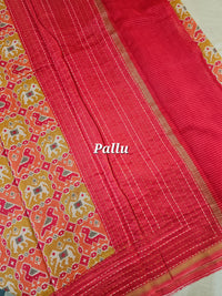 Pure Chanderi Butter Silk - Yellow with Pink