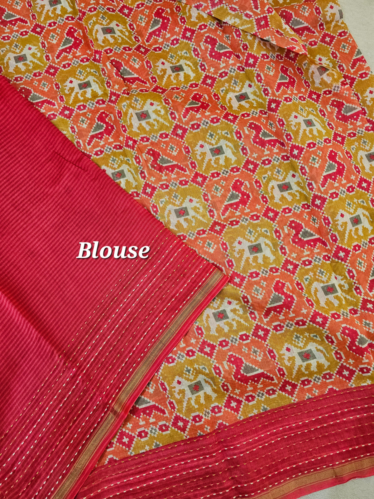 Pure Chanderi Butter Silk - Yellow with Pink