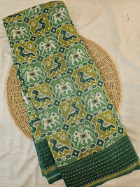 Pure Chanderi Butter Silk - Lime Green with Dark Green