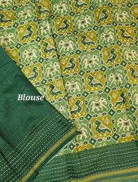 Pure Chanderi Butter Silk - Lime Green with Dark Green