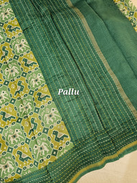 Pure Chanderi Butter Silk - Lime Green with Dark Green