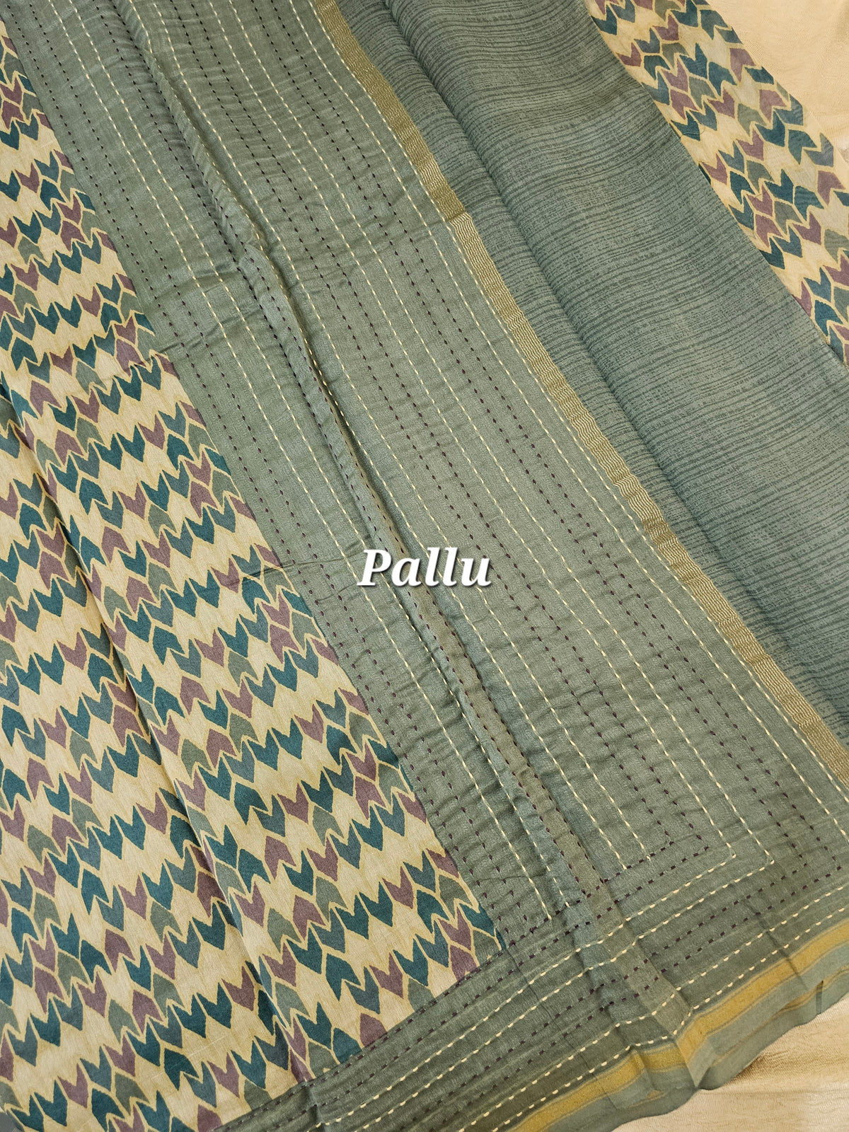 Pure Chanderi Butter Silk - Cream with Grey