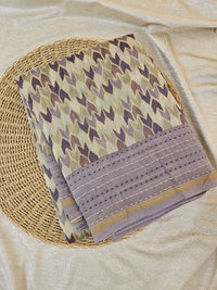 Pure Chanderi Butter Silk - Cream with Lavender