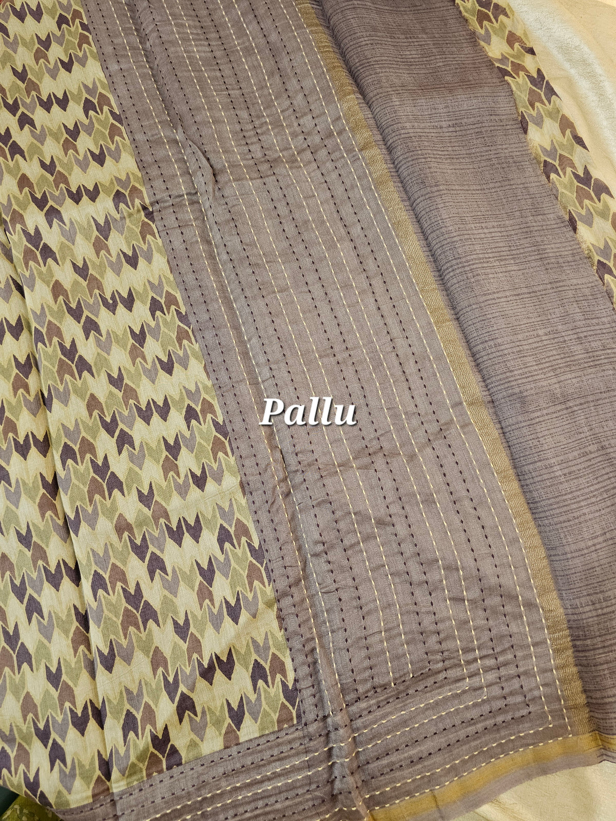 Pure Chanderi Butter Silk - Cream with Lavender