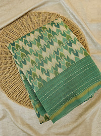 Pure Chanderi Butter Silk - Cream with Green