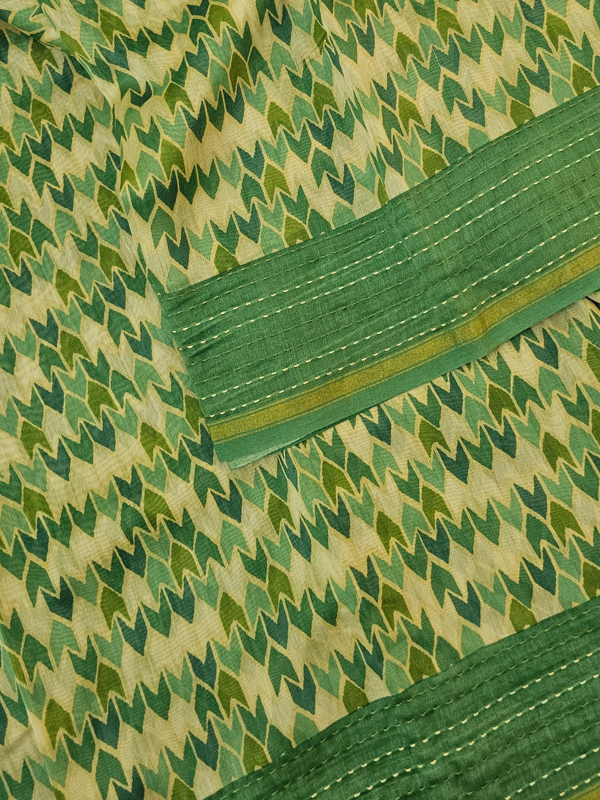 Pure Chanderi Butter Silk - Cream with Green