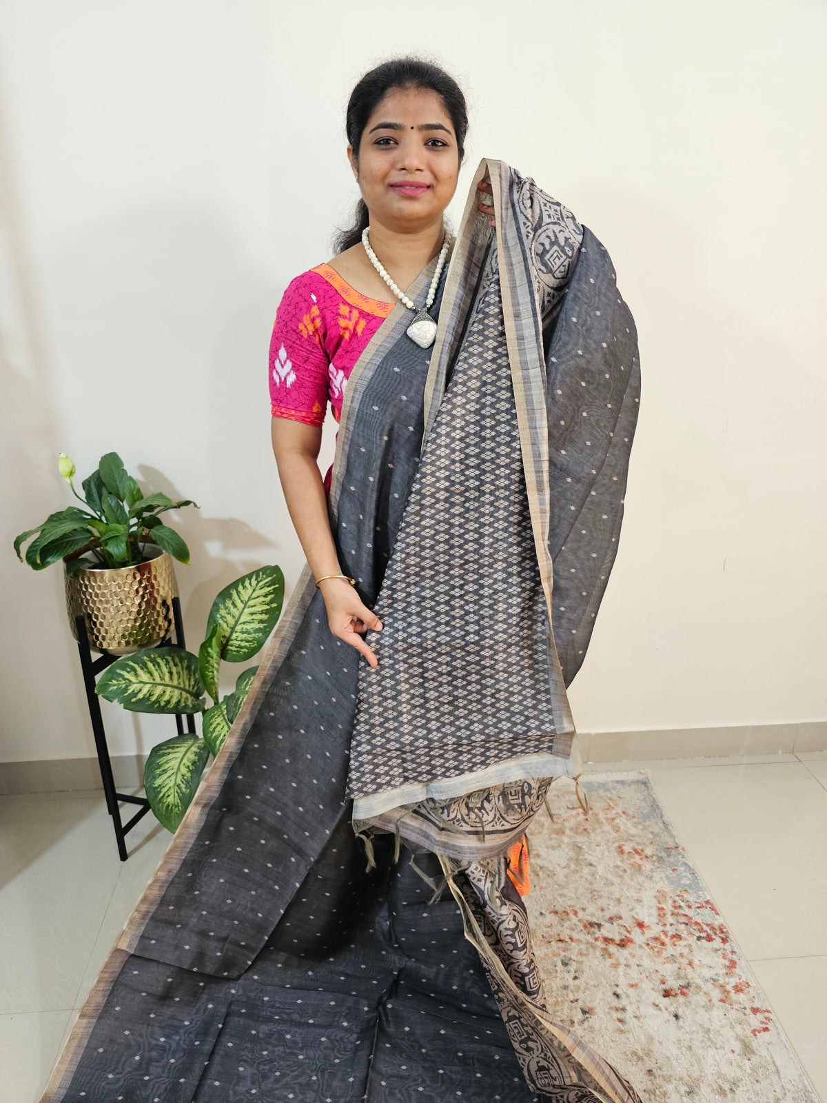 Semi Ghicha Digital Printed Saree - Grey