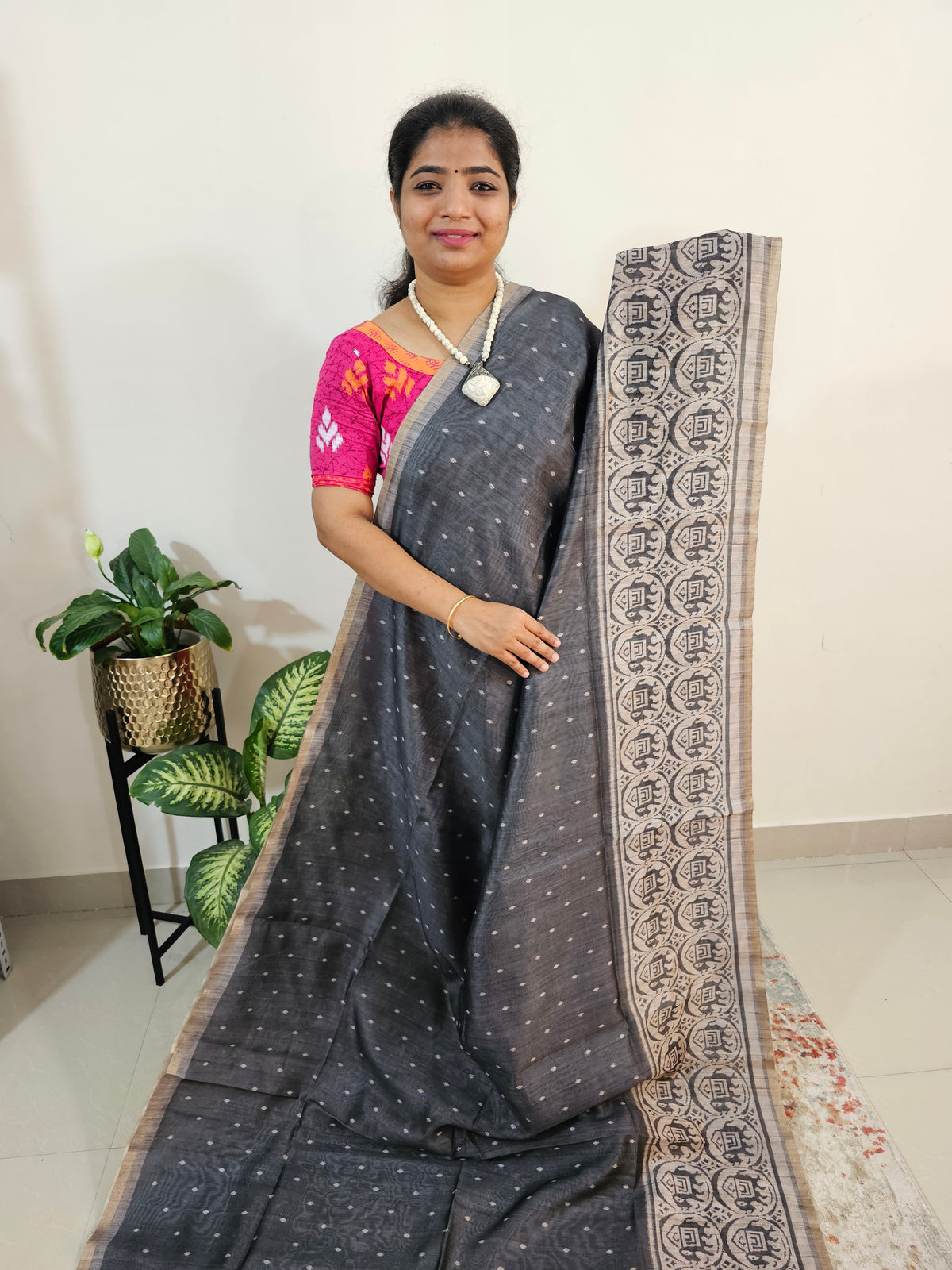 Semi Ghicha Digital Printed Saree - Grey