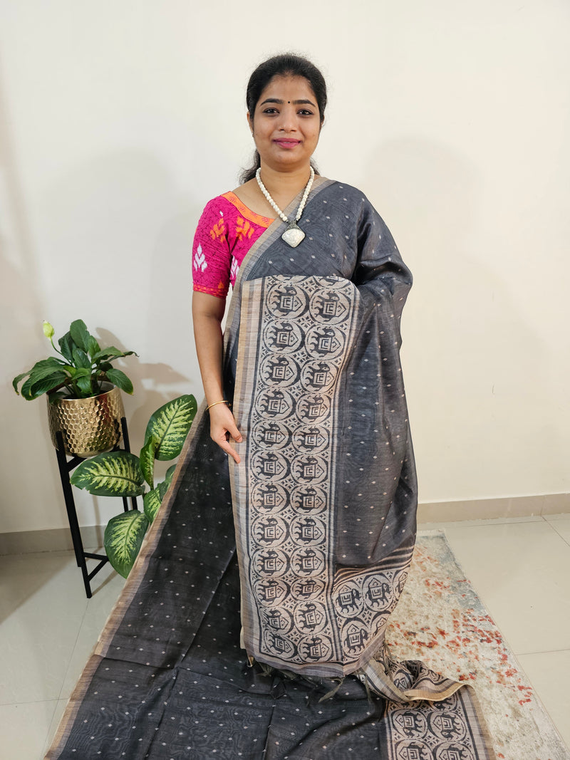 Semi Ghicha Digital Printed Saree - Grey