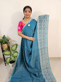 Semi Ghicha Digital Printed Saree - Peacock Blue