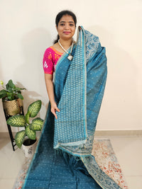 Semi Ghicha Digital Printed Saree - Peacock Blue