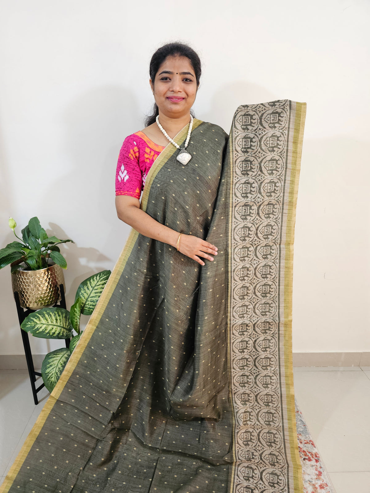 Semi Ghicha Digital Printed Saree - Dark Green