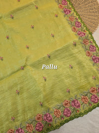 Premium Crushed Designer Soft Saree  -  Green