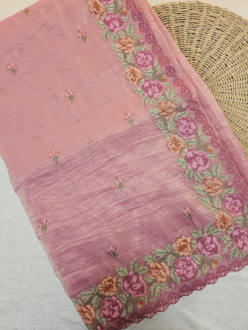 Premium Crushed Designer Soft Saree  - Pink