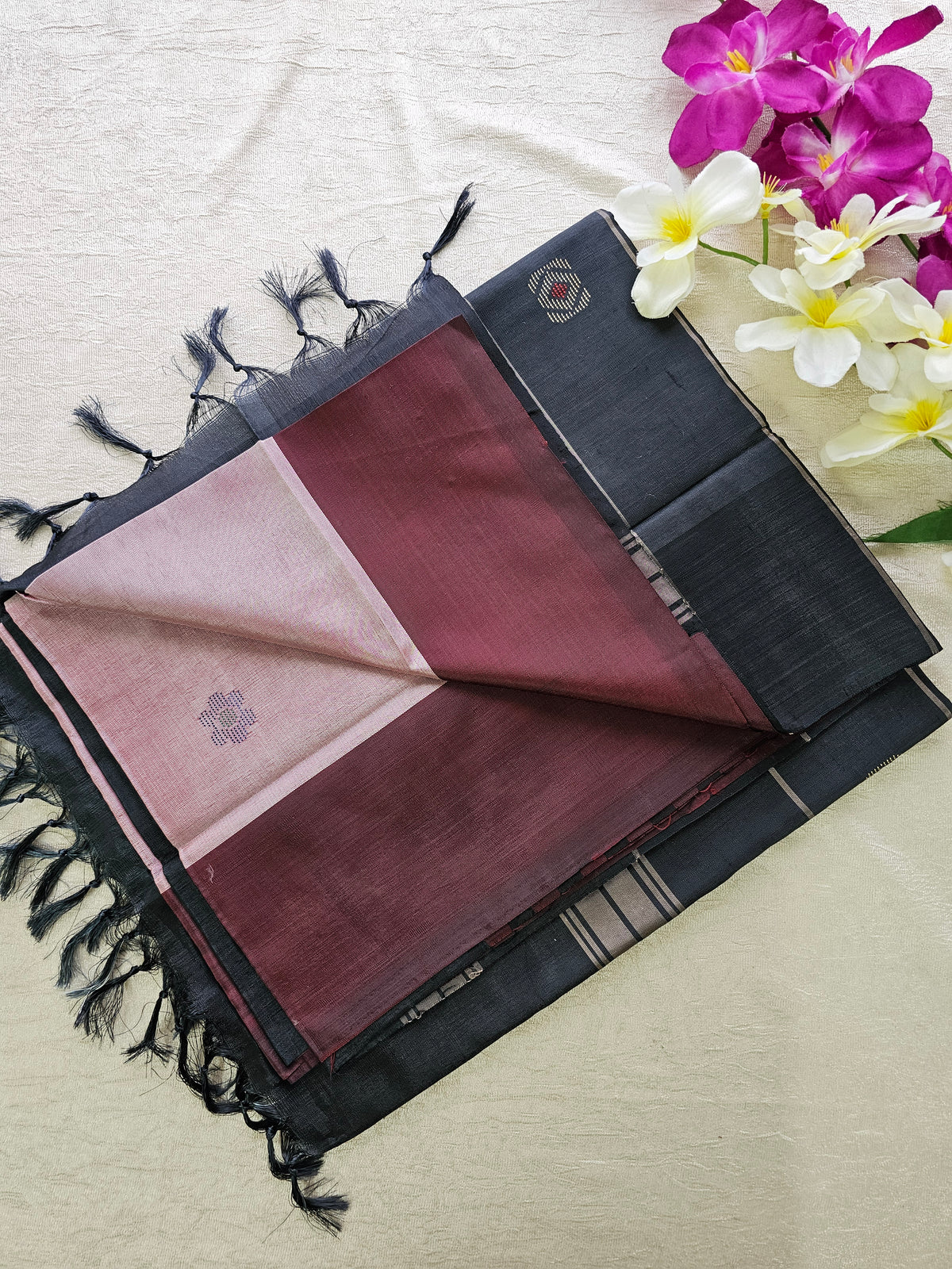 Pastel Maroon with Black Chinnalampattu Saree