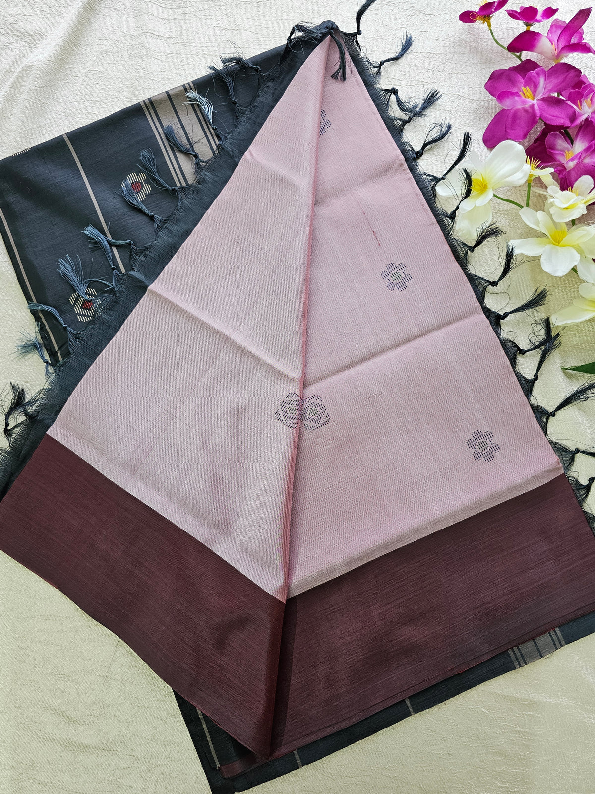 Pastel Maroon with Black Chinnalampattu Saree