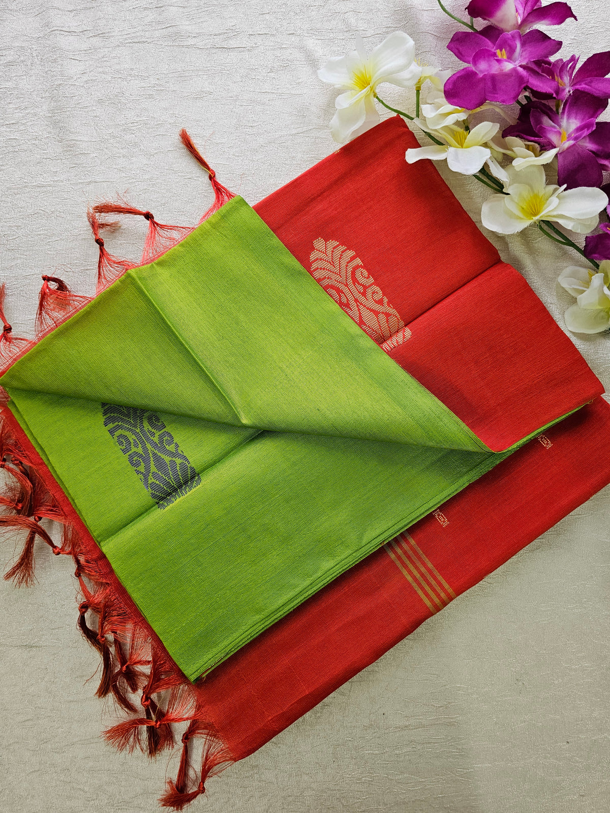 Green with Orange Chinnalampattu Saree