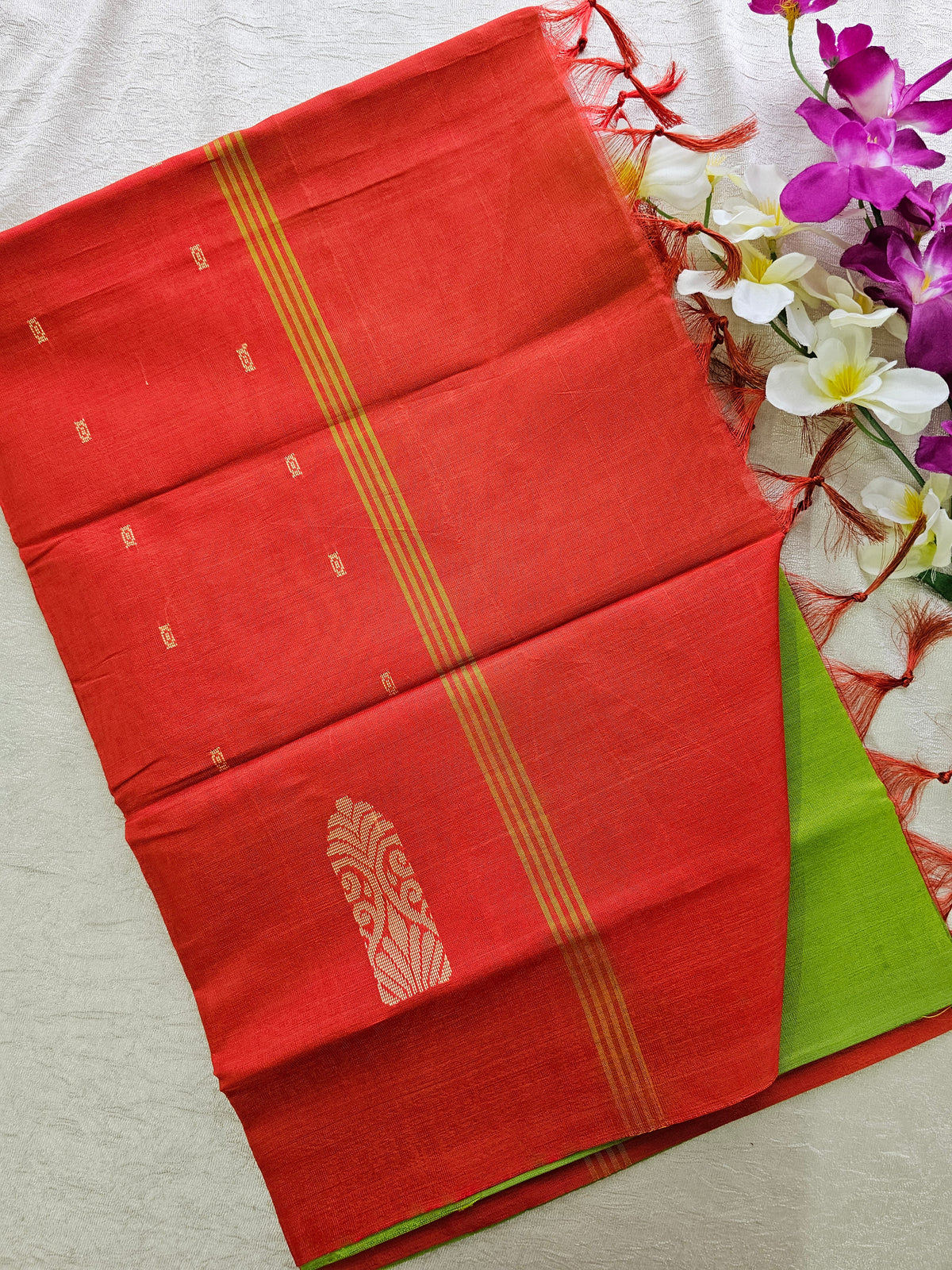 Green with Orange Chinnalampattu Saree