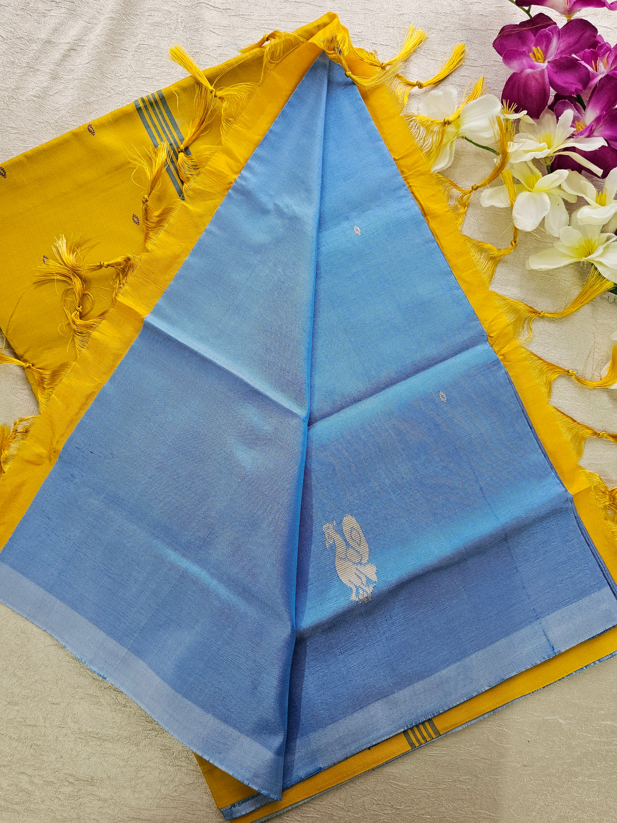 Pastel Blue with Yellow Chinnalampattu Saree