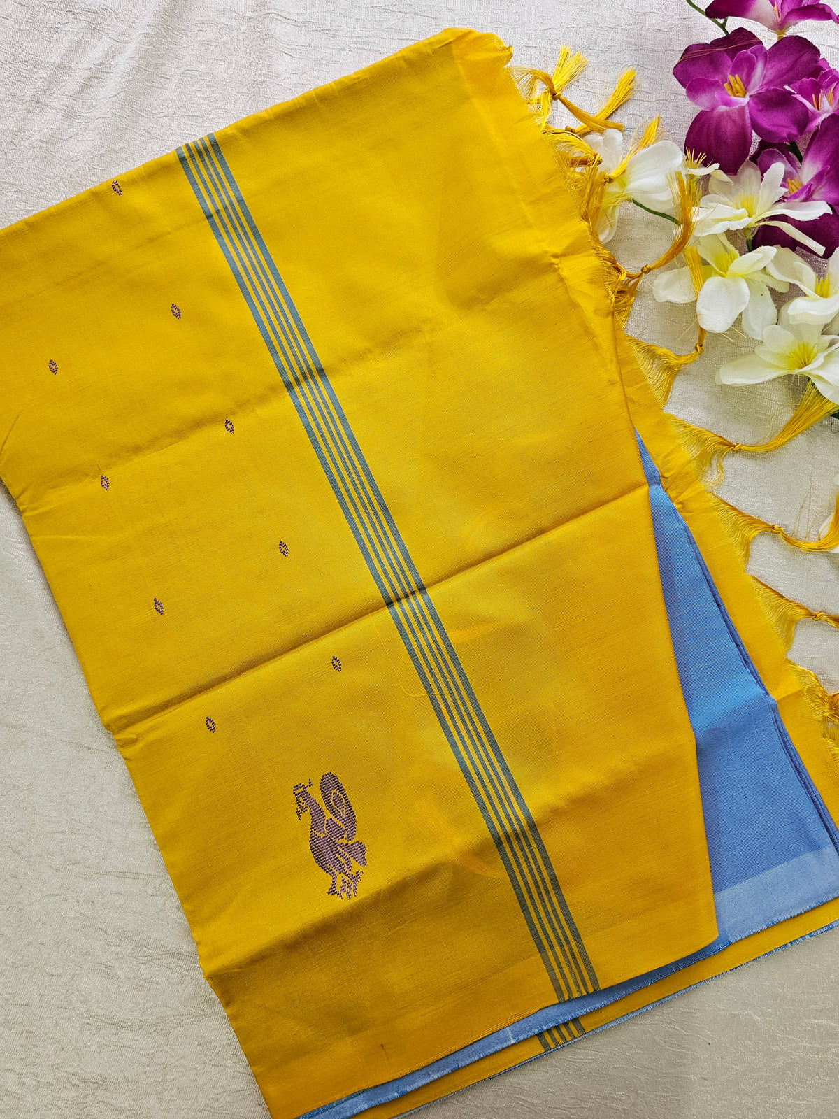 Pastel Blue with Yellow Chinnalampattu Saree