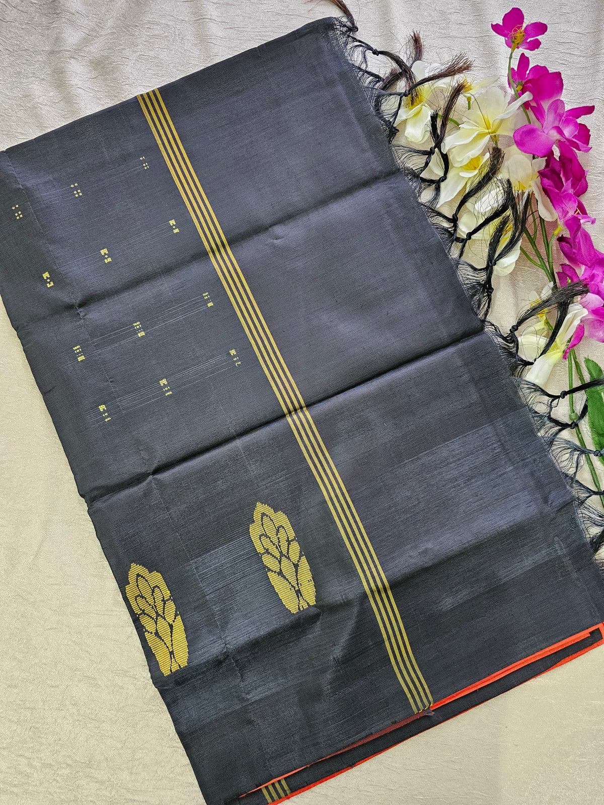 Orange with Black Chinnalampattu Saree