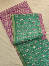 Semi Ghicha Zig-Zag Printed Saree - Purple with Green