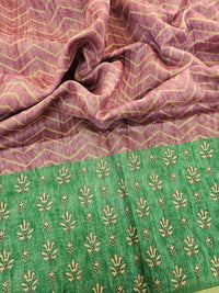 Semi Ghicha Zig-Zag Printed Saree - Purple with Green