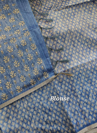 Semi Ghicha Zig-Zag Printed Saree - Brown with Blue