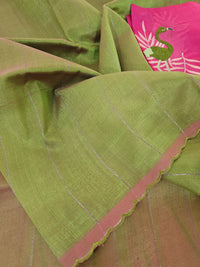 Mangalagiri Silk Cotton - Green with Pink