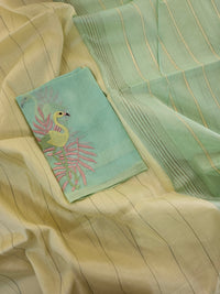 Mangalagiri Silk Cotton - Lime Yellow with Sea Green