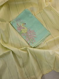 Mangalagiri Silk Cotton - Lime Yellow with Sea Green