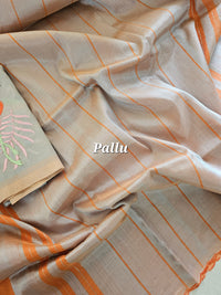 Mangalagiri Silk Cotton - Orange with Grey