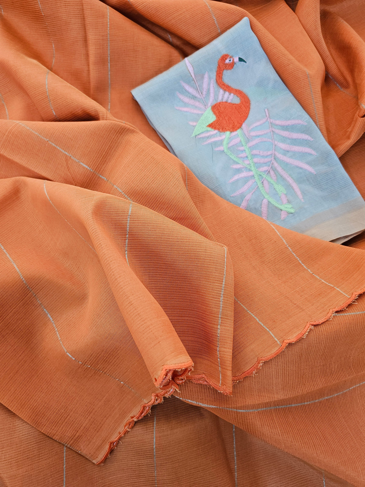 Mangalagiri Silk Cotton - Orange with Grey