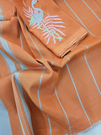 Mangalagiri Silk Cotton - Mettalic Grey with Orange