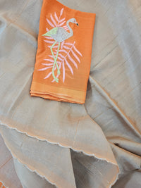 Mangalagiri Silk Cotton - Mettalic Grey with Orange