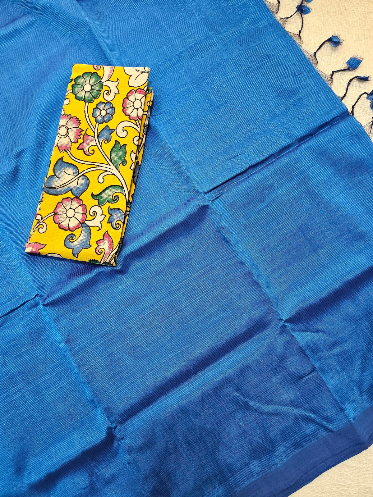 Handwoven Mangalagiri Plain Pattu Saree - Peacock Blue