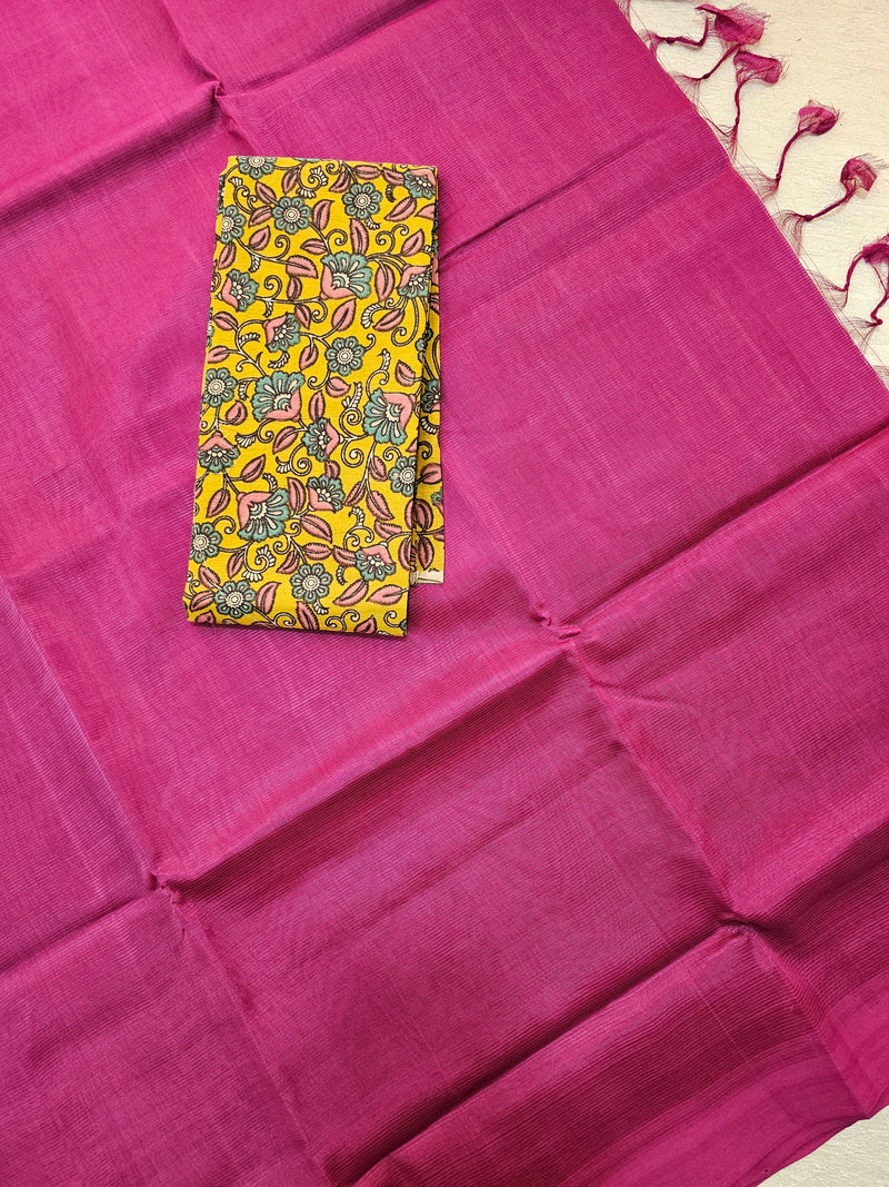 Handwoven Mangalagiri Plain Pattu Saree - Magenta Pink