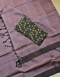 Handwoven Mangalagiri Plain Pattu Saree - Purple with Black