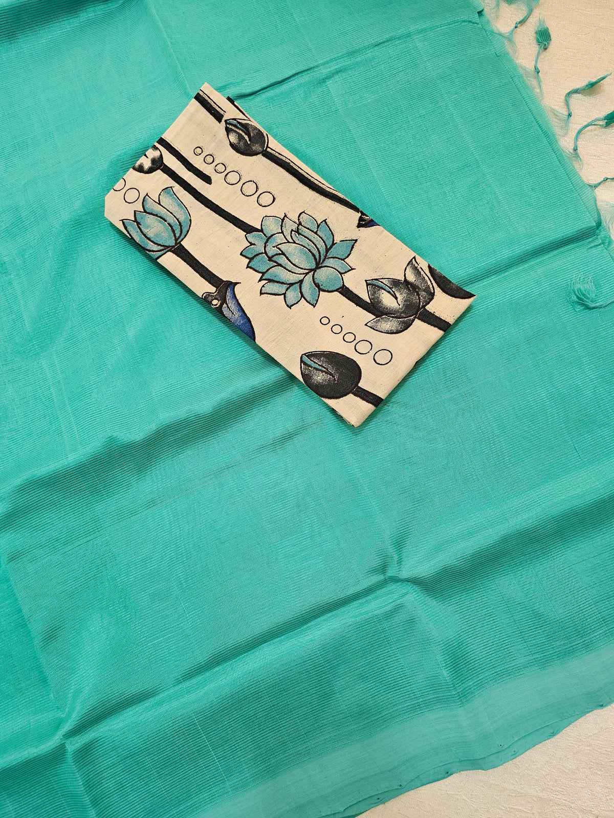 Handwoven Mangalagiri Plain Pattu Saree - Sea Green