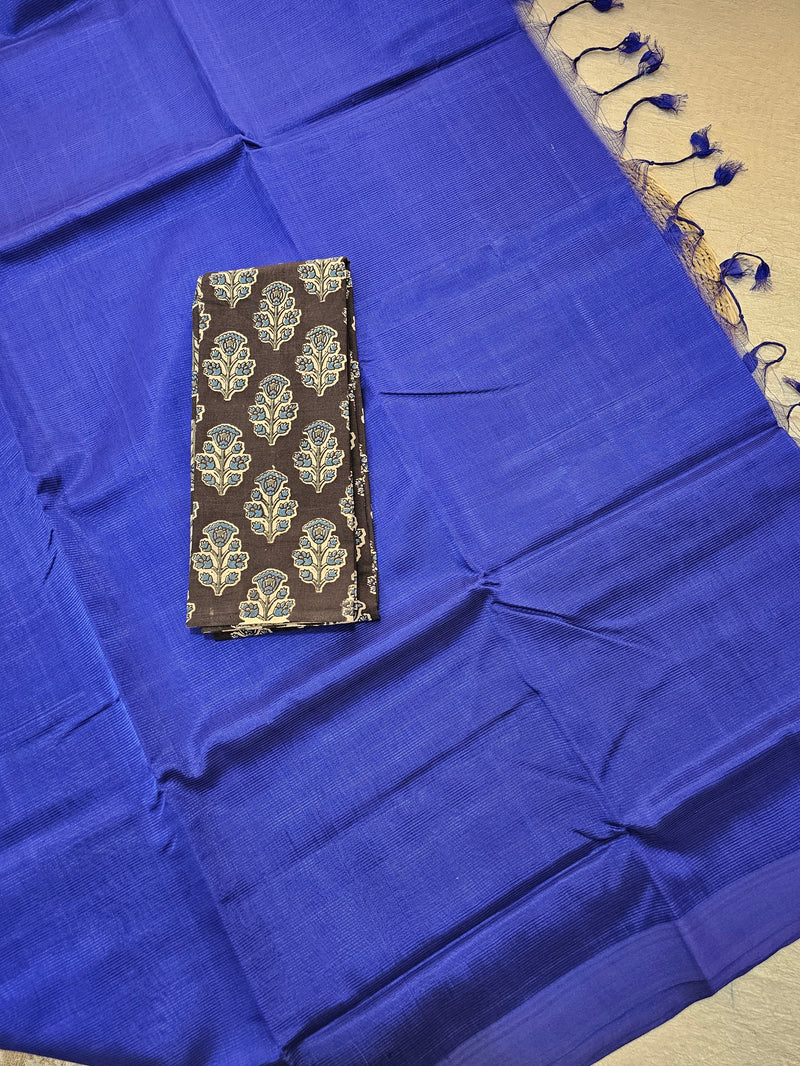 Handwoven Mangalagiri Plain Pattu Saree - Blue