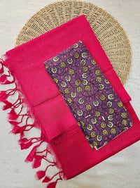 Handwoven Mangalagiri Plain Pattu Saree - Dark Pink