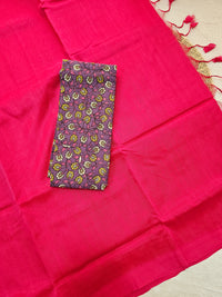 Handwoven Mangalagiri Plain Pattu Saree - Dark Pink