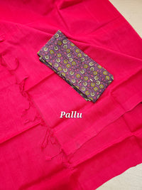 Handwoven Mangalagiri Plain Pattu Saree - Dark Pink