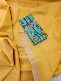 Handwoven Mangalagiri Plain Pattu Saree - Yellow with Beige