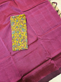 Handwoven Mangalagiri Plain Pattu Saree - Dark Magenta Pink