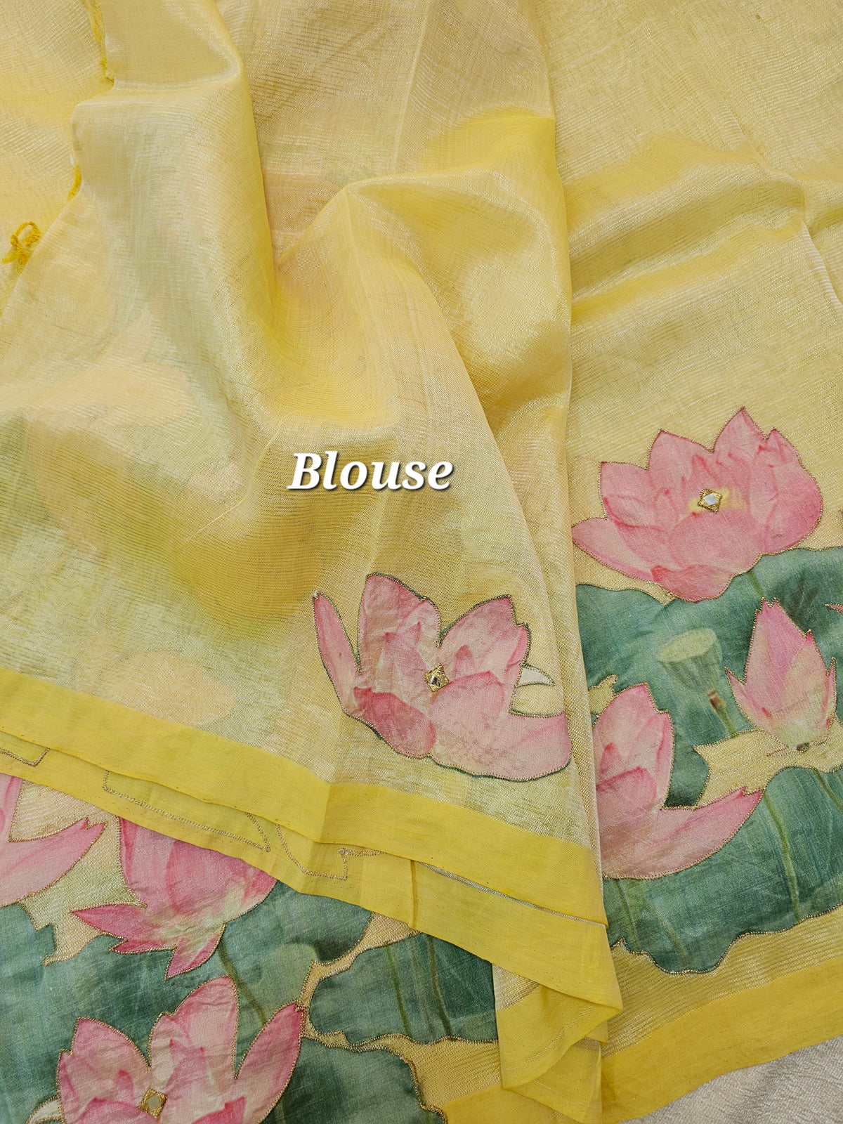 Handwoven Mangalagiri Pattu Saree with Floral Patch Work - Yellow