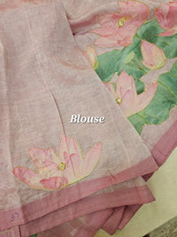 Handwoven Mangalagiri Pattu Saree with Floral Patch Work - Sea Green